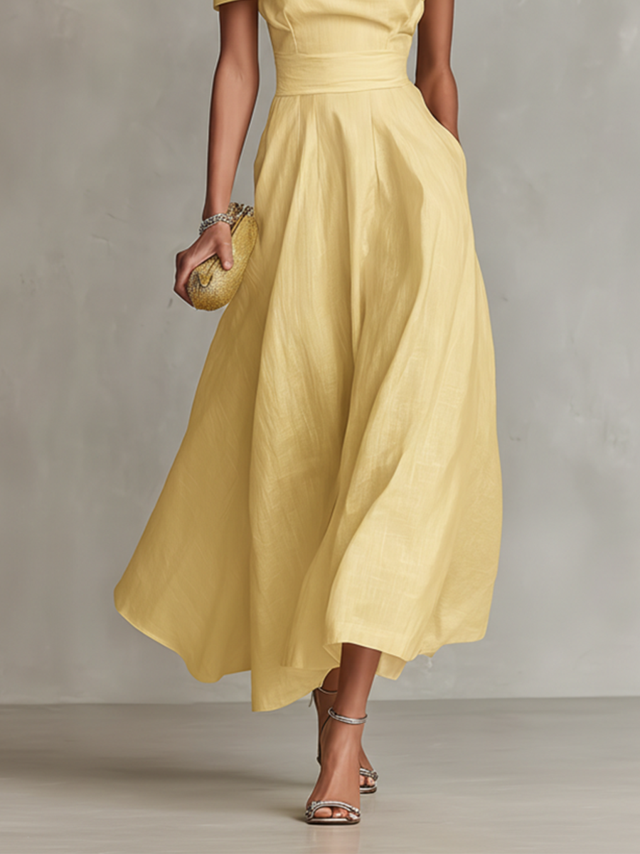 Serena | Vestido midi amarillo de un hombro