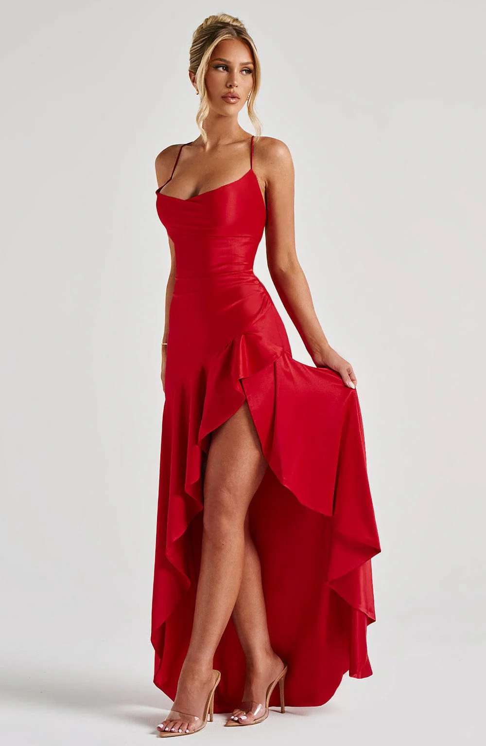 Ana - Vestido largo espalda cruzada volantes