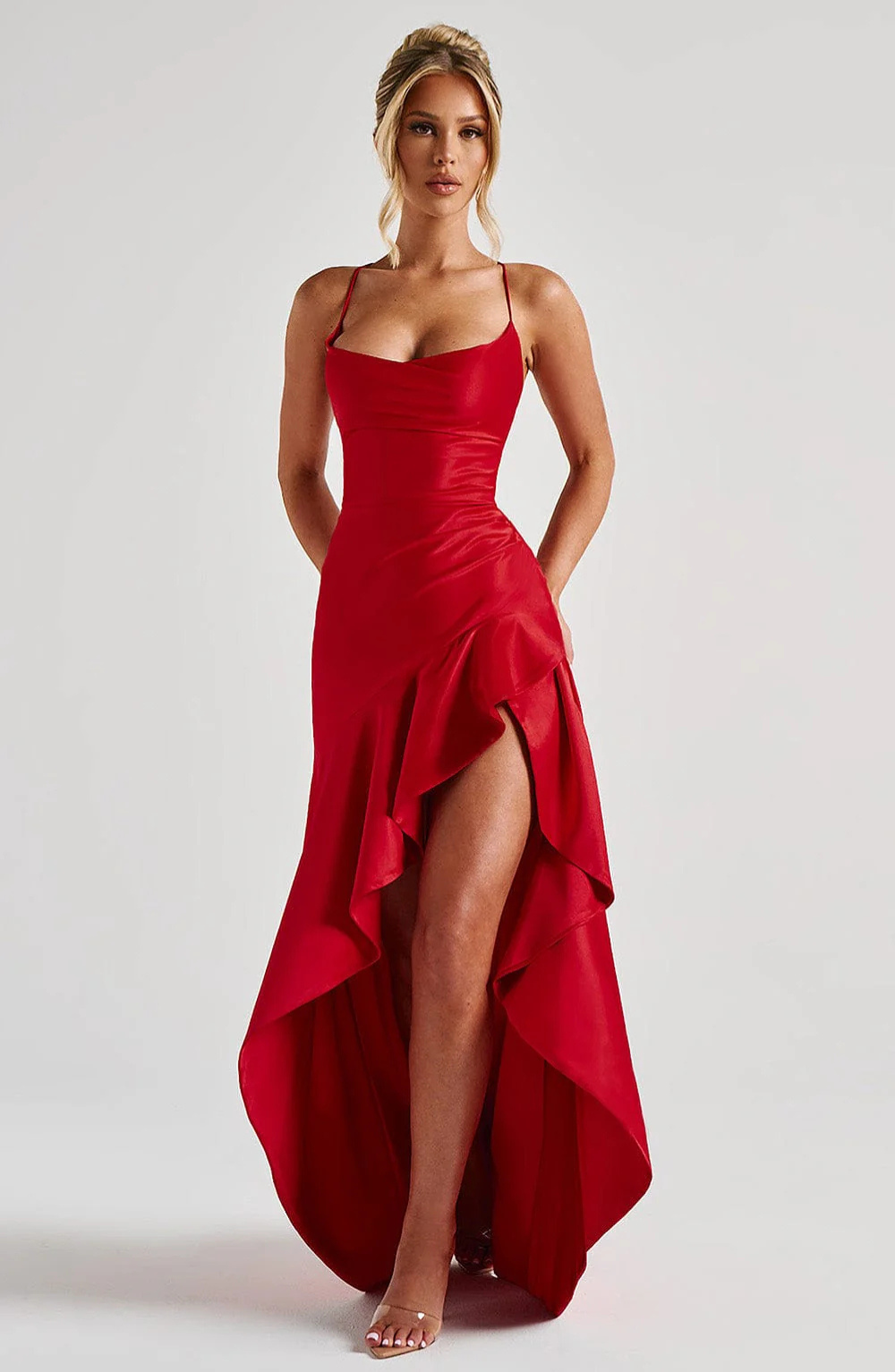 Ana - Vestido largo espalda cruzada volantes