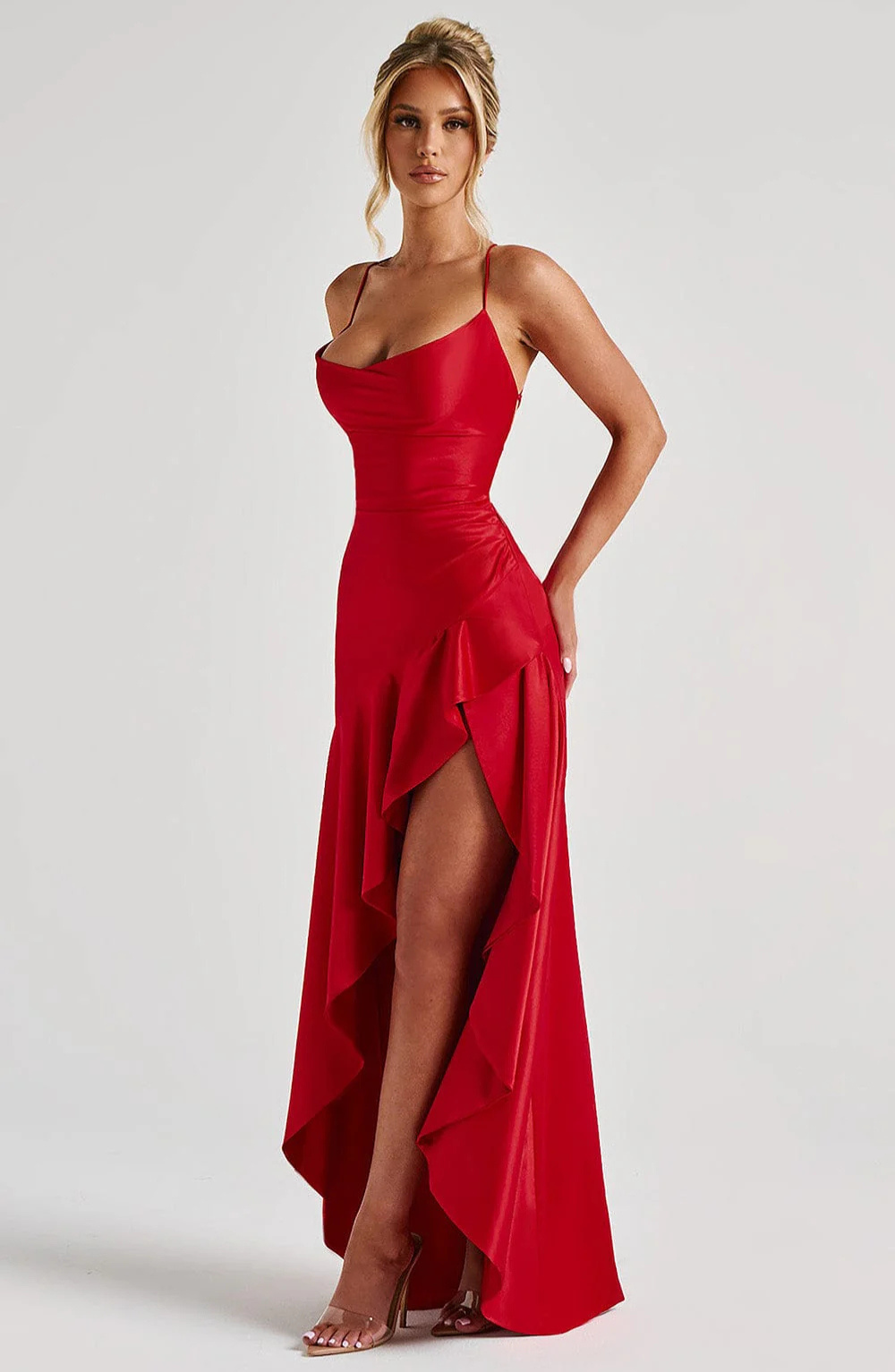 Ana - Vestido largo espalda cruzada volantes