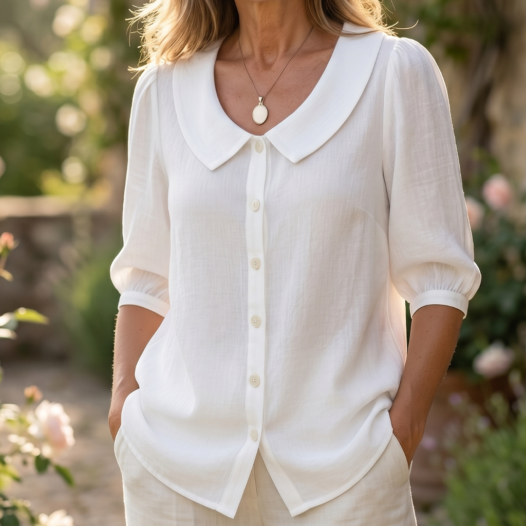 Alexia | Blusa elegante de algodón ligero con cuello redondeado