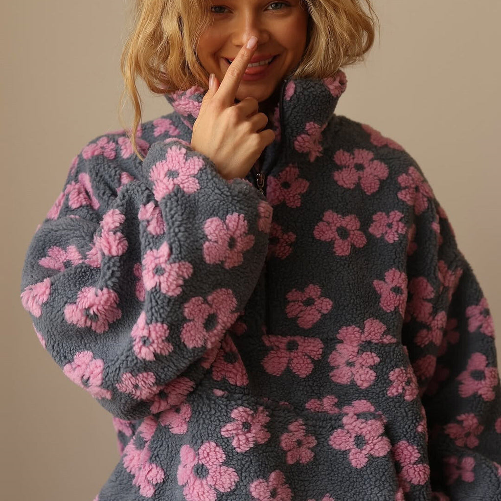 Fiorenza | Maglione Oversize in Pile a Fantasia Floreale