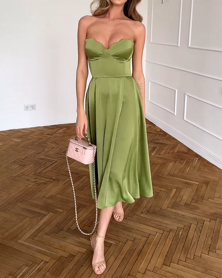 Aurora | Vestido midi elegante sin tirantes