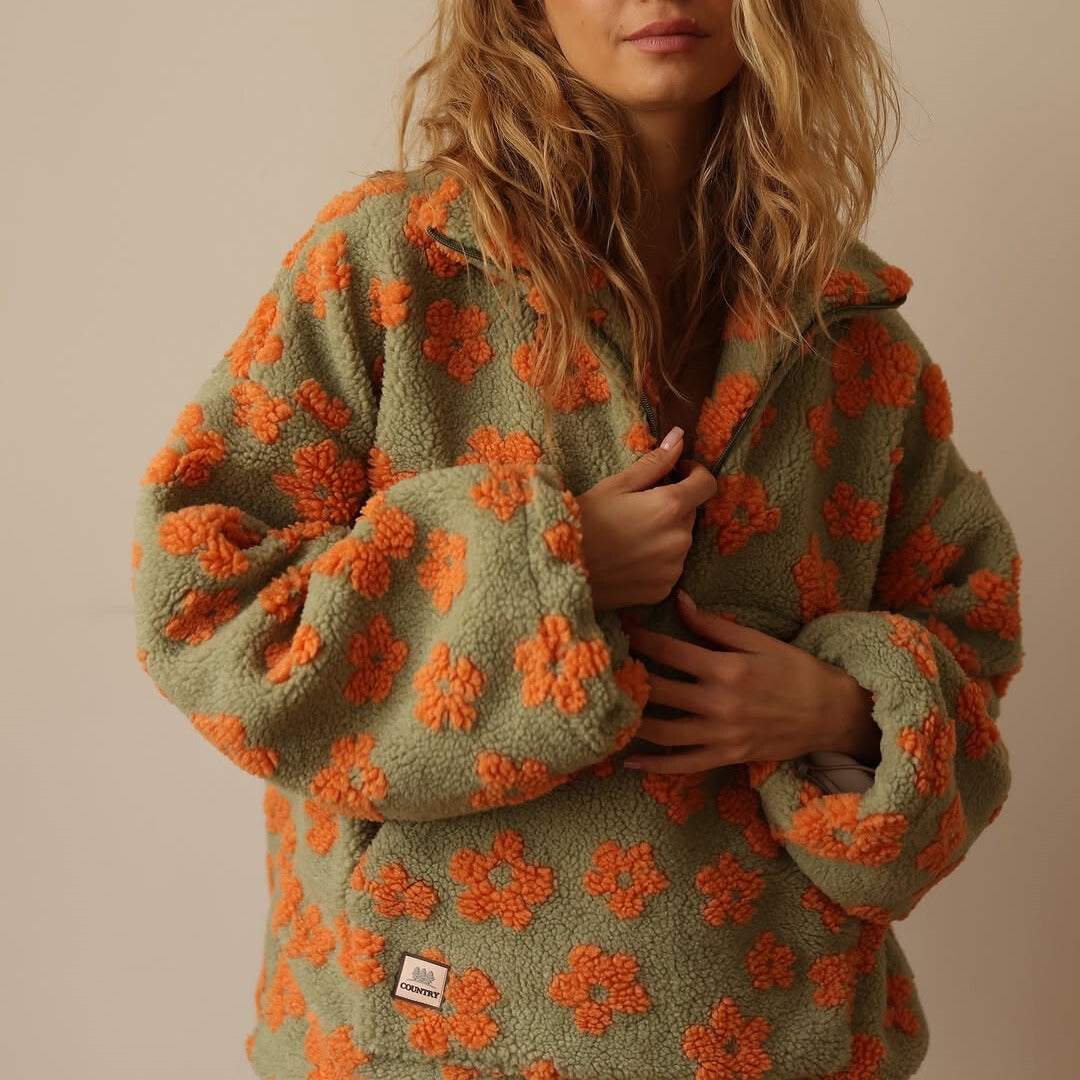 Fiorenza | Maglione Oversize in Pile a Fantasia Floreale