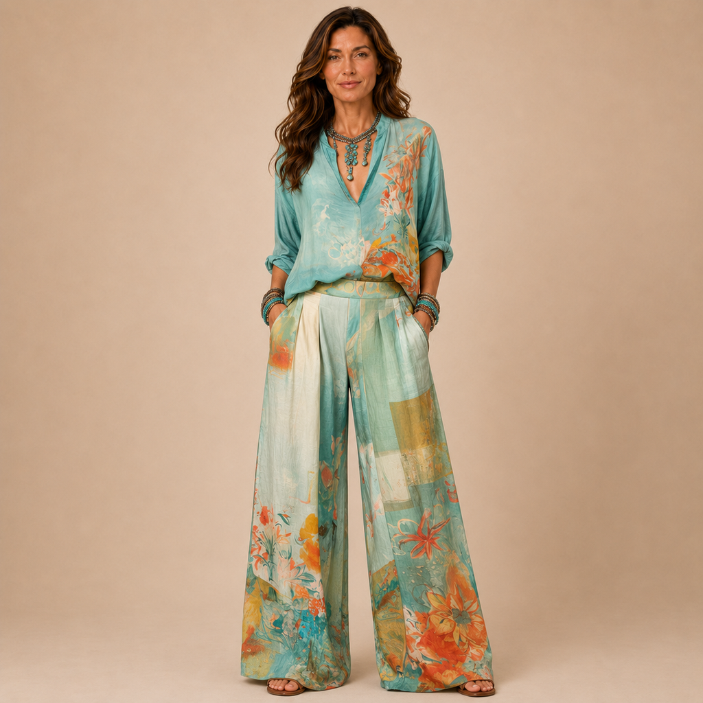 Mirella | Ensemble élégant à imprimé floral et pantalon ample