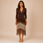 Francesca – Robe élégante à franges de couleur sauge