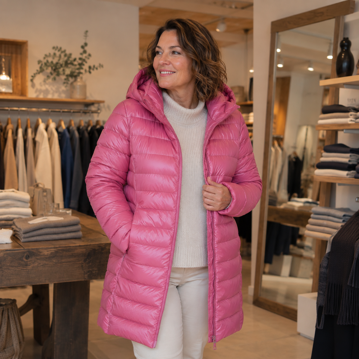 Cecilia | Abrigo largo acolchado con capucha integrada