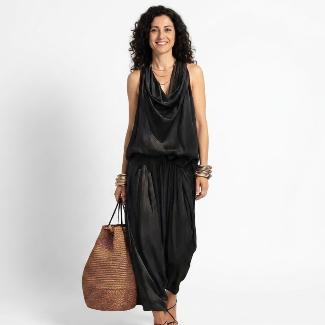 Ambra | Ensemble fluide avec top dos-nu drapé et pantalon