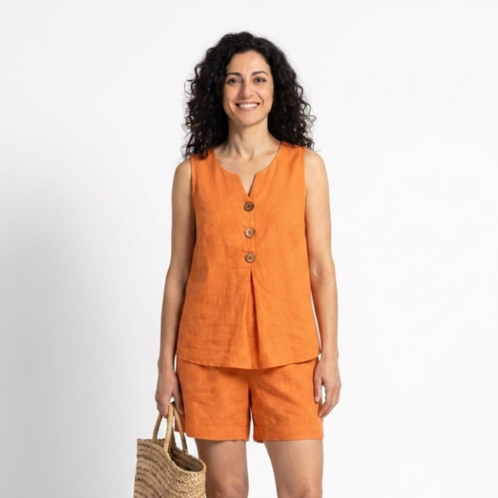 Solana | Completo in cotone e lino con top con bottoni e pantaloncini