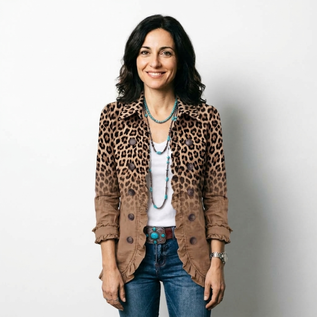 Regina | Chaqueta de Leopardo Vintage Difuminado con Volantes