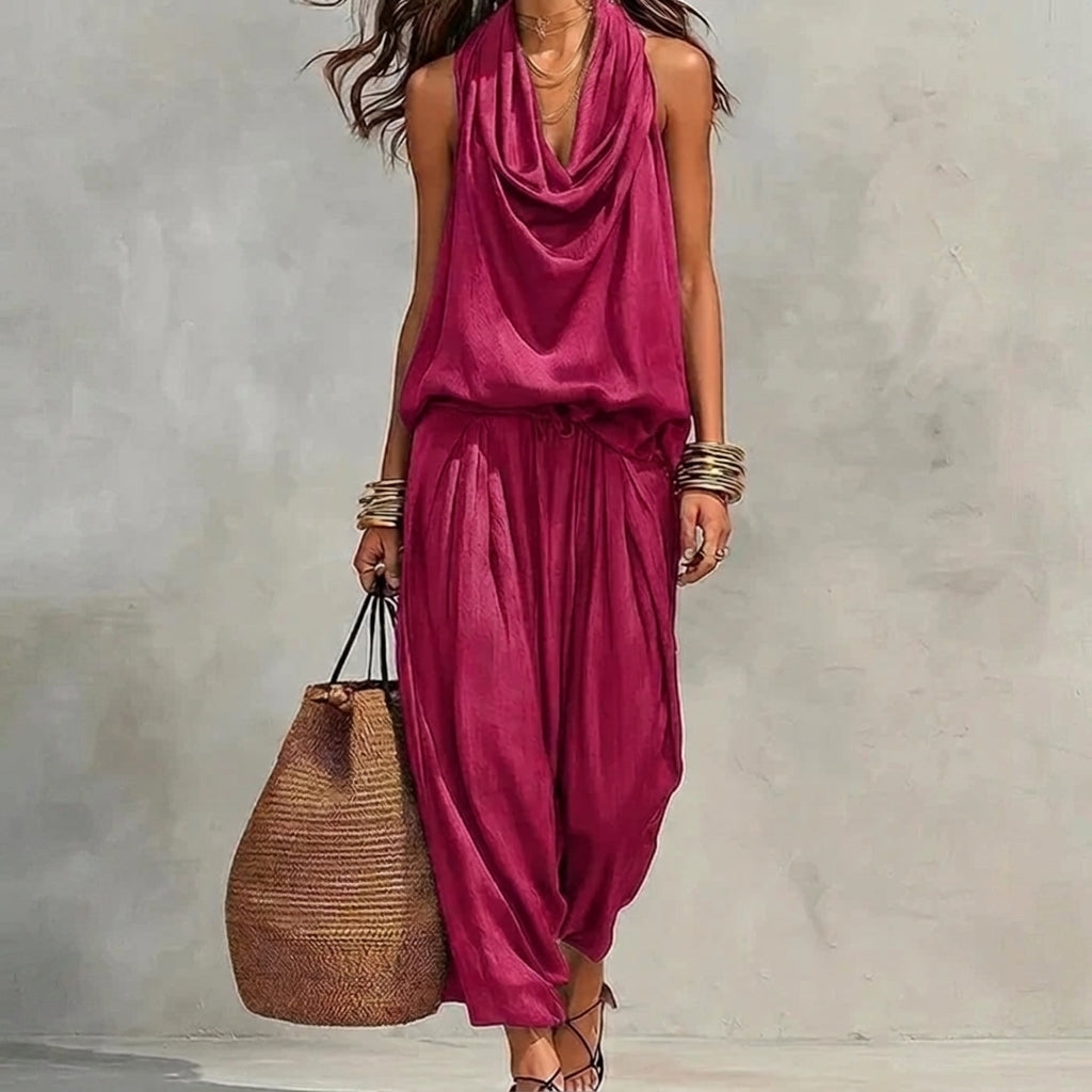 Ambra | Ensemble fluide avec top dos-nu drapé et pantalon