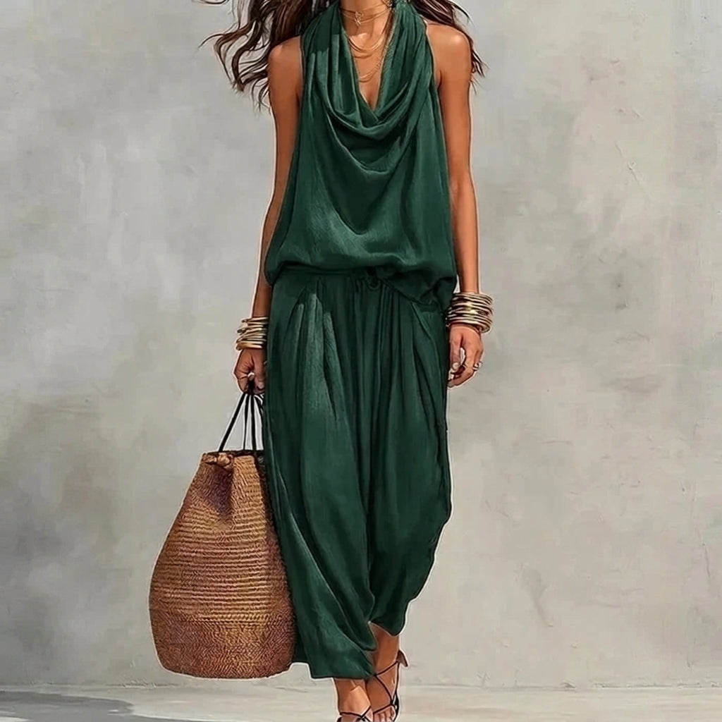 Ambra | Ensemble fluide avec top dos-nu drapé et pantalon