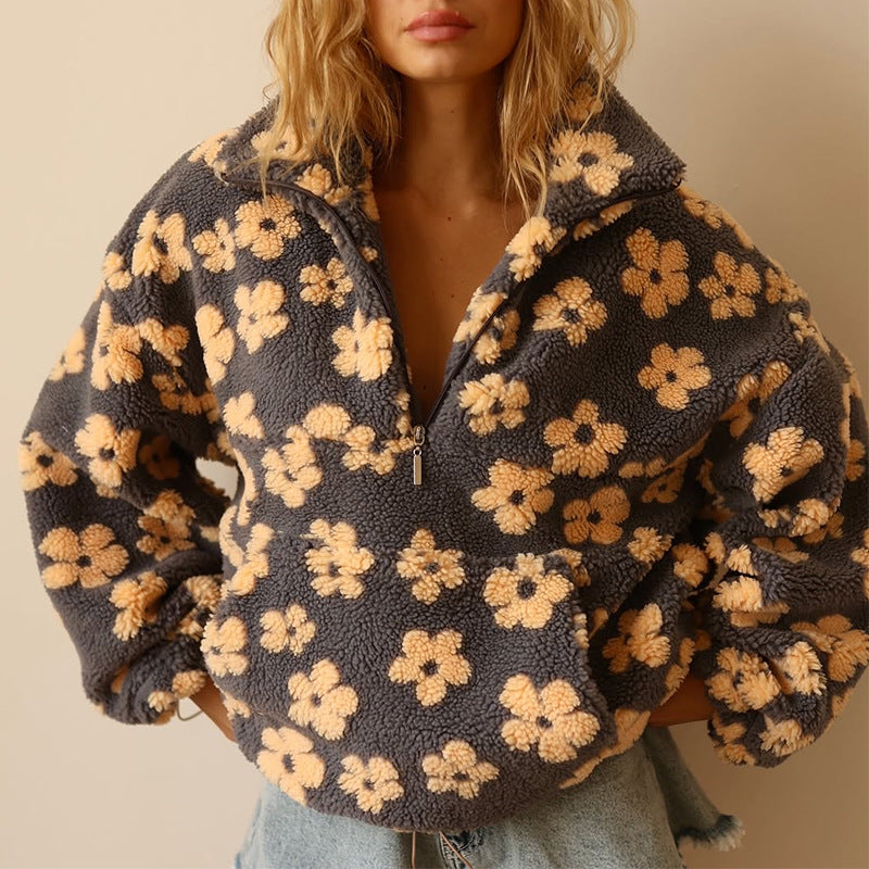 Fiorenza | Maglione Oversize in Pile a Fantasia Floreale
