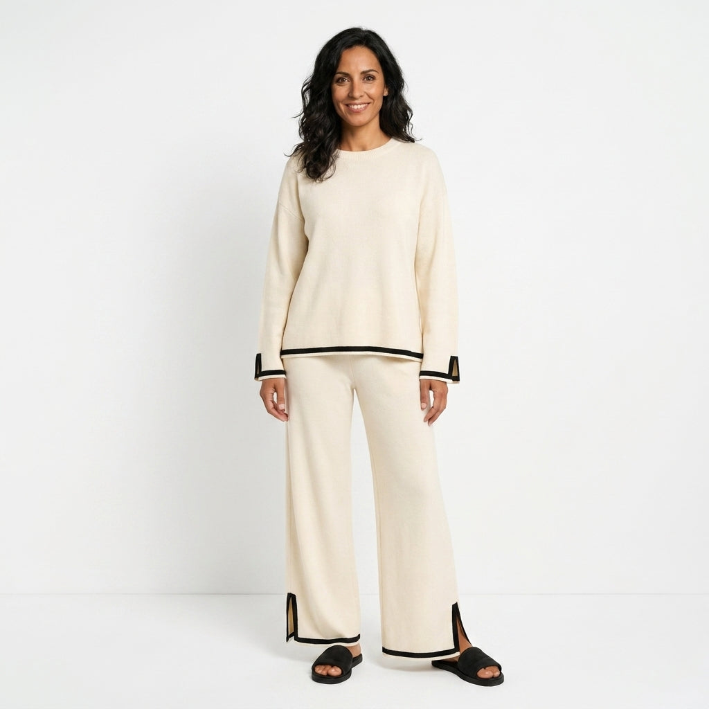 CONJUNTO KNIT CREAM CONTRAST™ | Minimalismo sofisticado para tu día a día