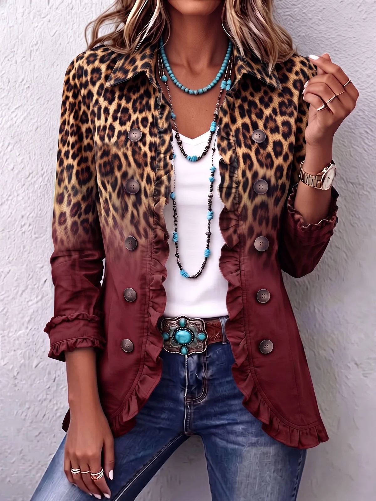 Regina | Giacca Leopardata Vintage Sfumata con Volant