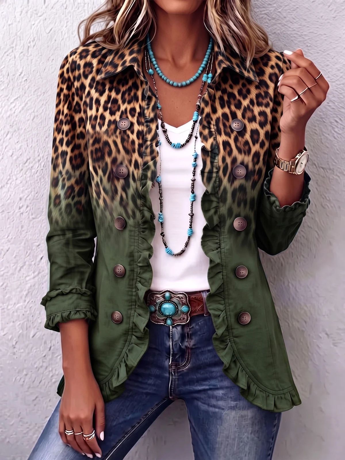 Regina | Giacca Leopardata Vintage Sfumata con Volant