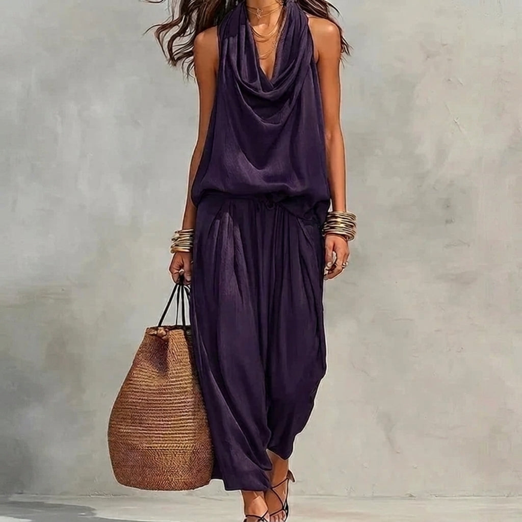 Ambra | Ensemble fluide avec top dos-nu drapé et pantalon