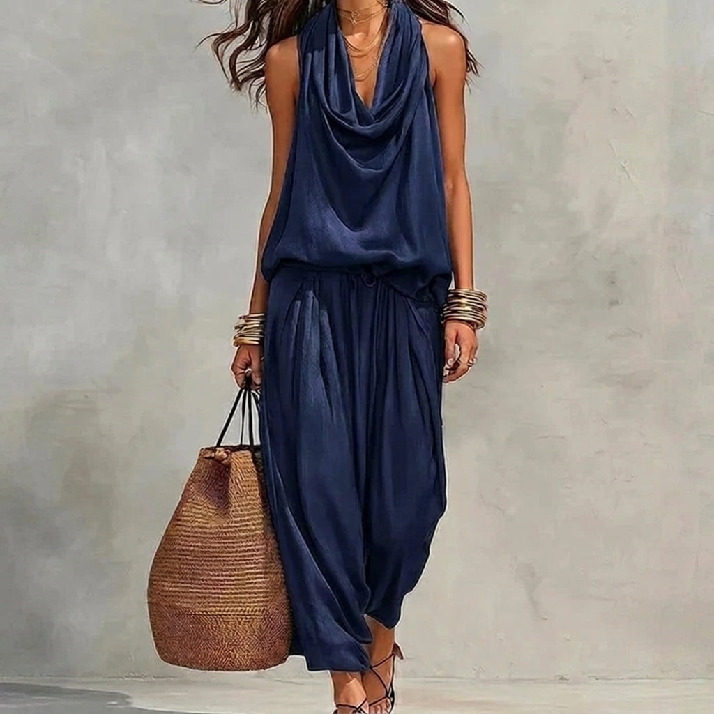 Ambra | Ensemble fluide avec top dos-nu drapé et pantalon