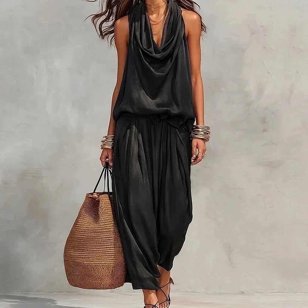 Ambra | Ensemble fluide avec top dos-nu drapé et pantalon