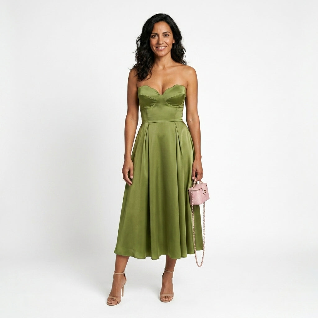Aurora | Vestido midi elegante sin tirantes