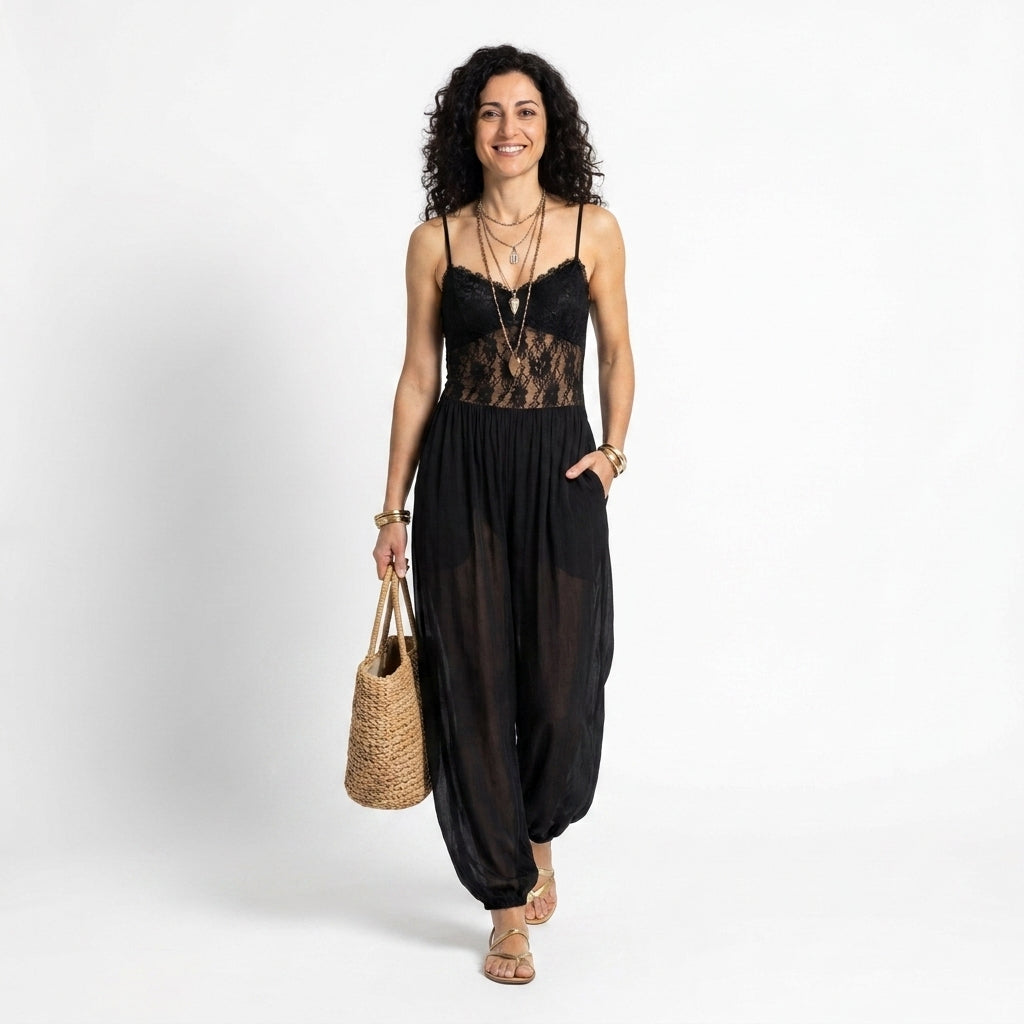 Ravenna | Tuta halter con pizzo fluido
