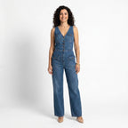 Mia | Tuta di jeans senza maniche con scollo a V