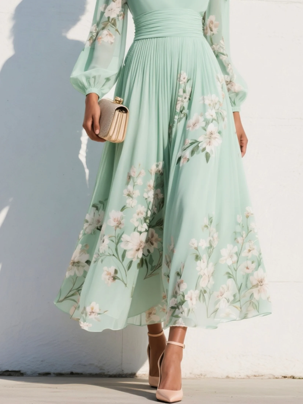 Cisella | Abito Midi Verde Chiaro Floreale