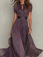 Flavia | Élégante robe longue violette avec décolleté goutte d'eau et dentelle