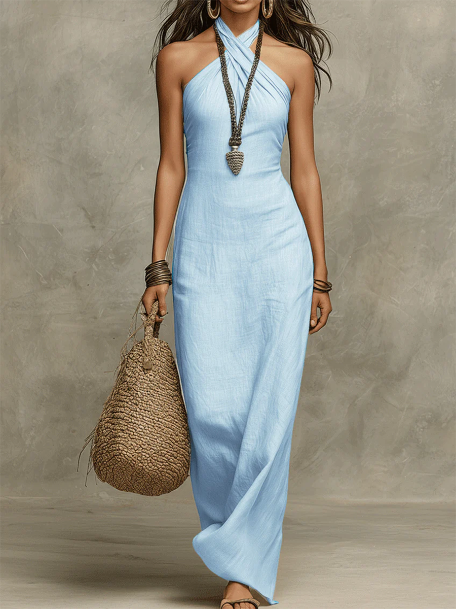 Aurelia | Vestido largo con escote halter cruzado