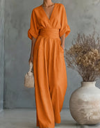 Renata | Tuta elegante con scollo a V e gamba larga