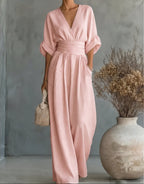 Renata | Tuta elegante con scollo a V e gamba larga