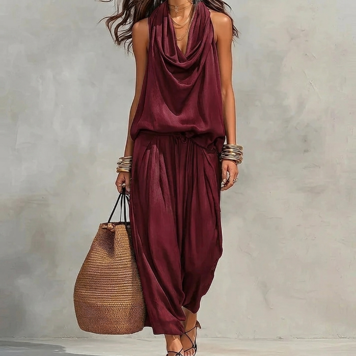 Ambra | Ensemble fluide avec top dos-nu drapé et pantalon