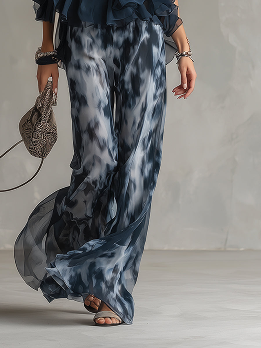 Conjunto elegante y ligero con top fluido y pantalones anchos