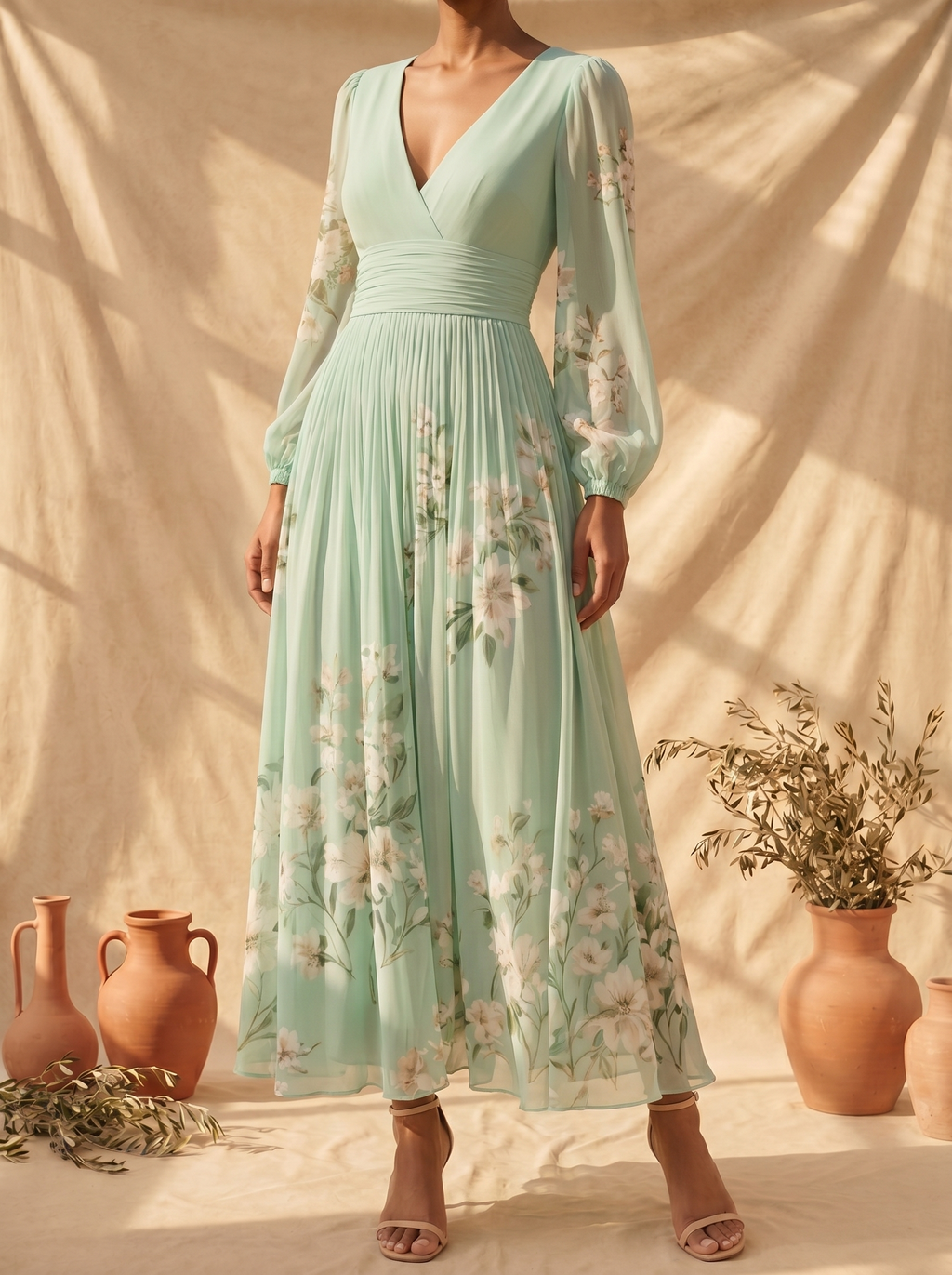 Cisella | Abito Midi Verde Chiaro Floreale