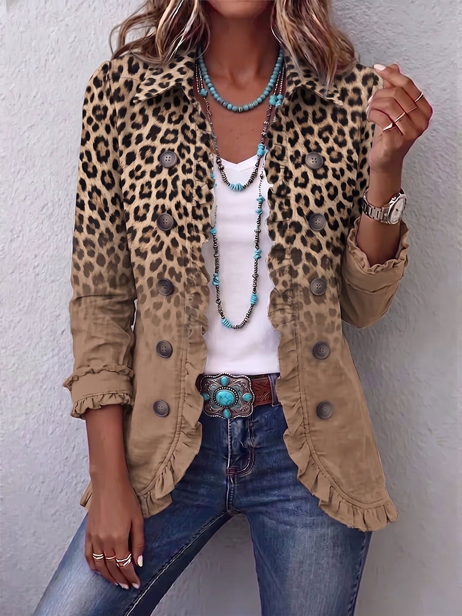 Regina | Giacca Leopardata Vintage Sfumata con Volant